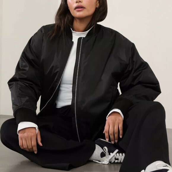 Athleta Santeen Bomber Jacket New With Tags Size Large Black Water Repellent - Picture 1 of 10